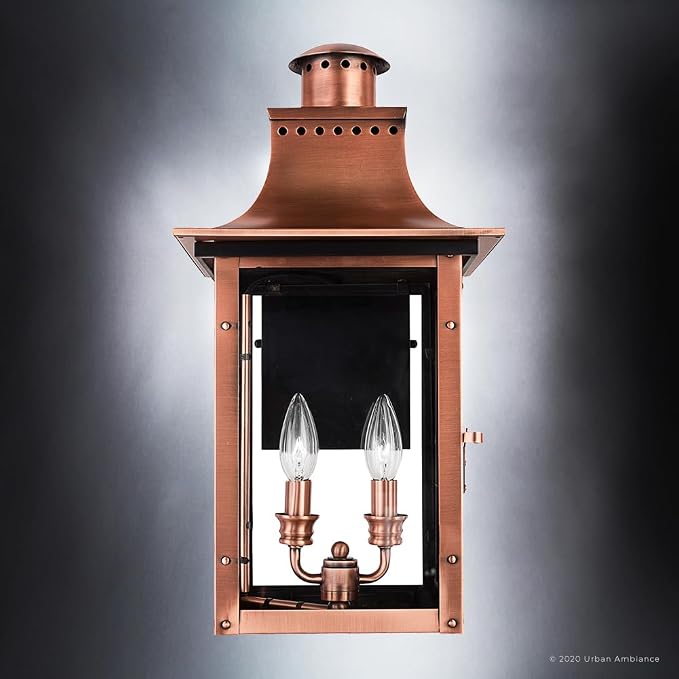 Luxury Antique Outdoor Wall Light, Medium Size: 19" H x 10" W, with French Country Style Elements, Rustic Copper Finish, UQL1412, Longview Collection
