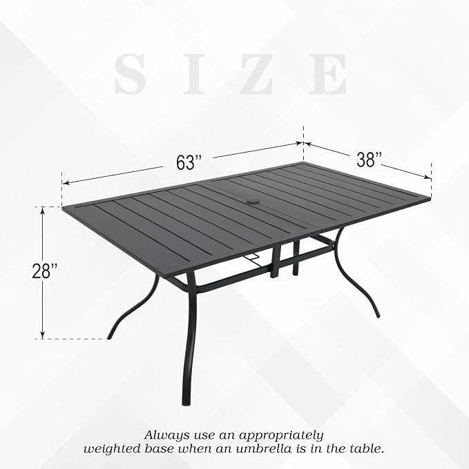 6-Piece Outdoor Dining Set with Umbrella Hole,63"x 38" Patio Table and Stackable Chairs Set for 6,Modern Garden Dining Set for Poolside Seaside Backyard