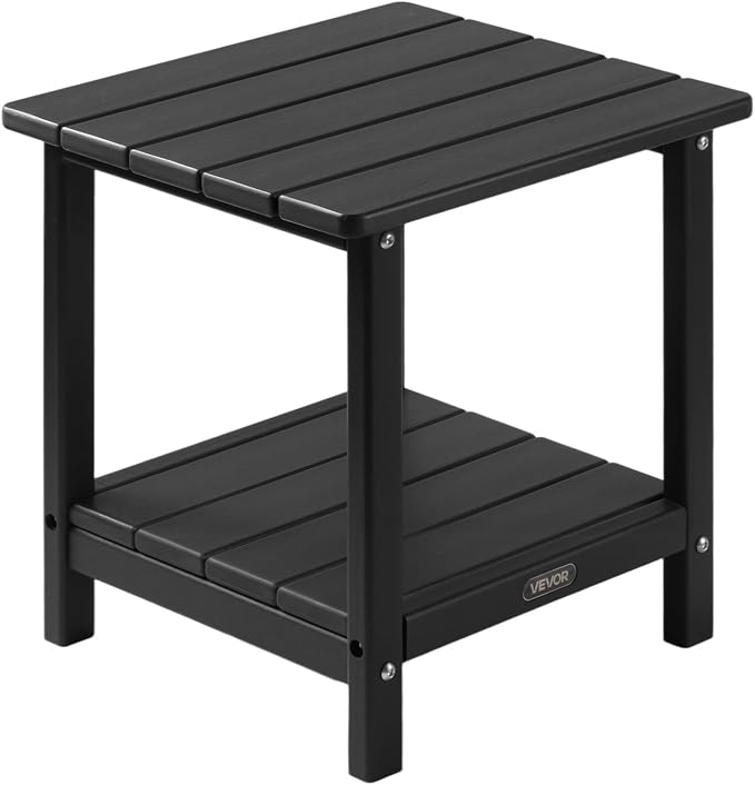 VEVOR Outdoor Side Table, 17.72W x 14.96D x 17.32H Inch, Double Layer HDPE Outside End Table for Easy Maintenance, Withstand Harsh Weather, Fit for Patio, Pool, Beach, Porch, Indoor, Backyard, Black