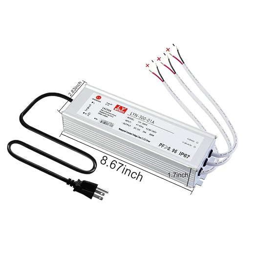LED Driver 300 Watts (100W X3) 25A Waterproof IP67 Power Transformer Adapter 90-265V AC to 12V DC Low Voltage Output, with 3-pin Plug 3.3 ft LED Cable for LED Lighting Outdoor Light and Any 12V DC