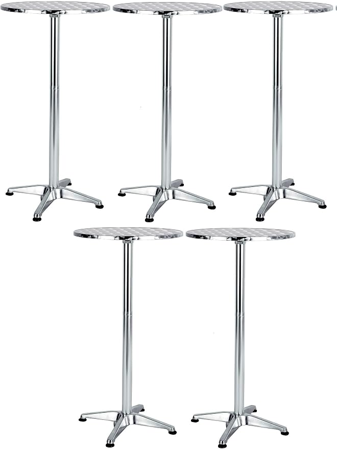 BTEXPERT Set of 10, Aluminum Indoor Outdoor 23.75" Round Restaurant Bar Height 45" Table, Patio Stainless Steel Silver Furniture 25.75" Base, Flip Top