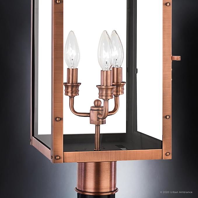 Luxury Antique Outdoor Post/Pier Light, Large Size: 26" H x 12" W, with French Country Style Elements, Rustic Copper Finish, UQL1410, Longview Collection