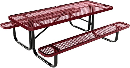 COATEDOUTDOORFURNITURE Heavy-Duty Portable Outdoor Kids Table, Expanded Metal Kids Picnic Table, Commercial-Grade Picnic Table, Made in America (6ft Rectangular, Childrens, Burgundy)