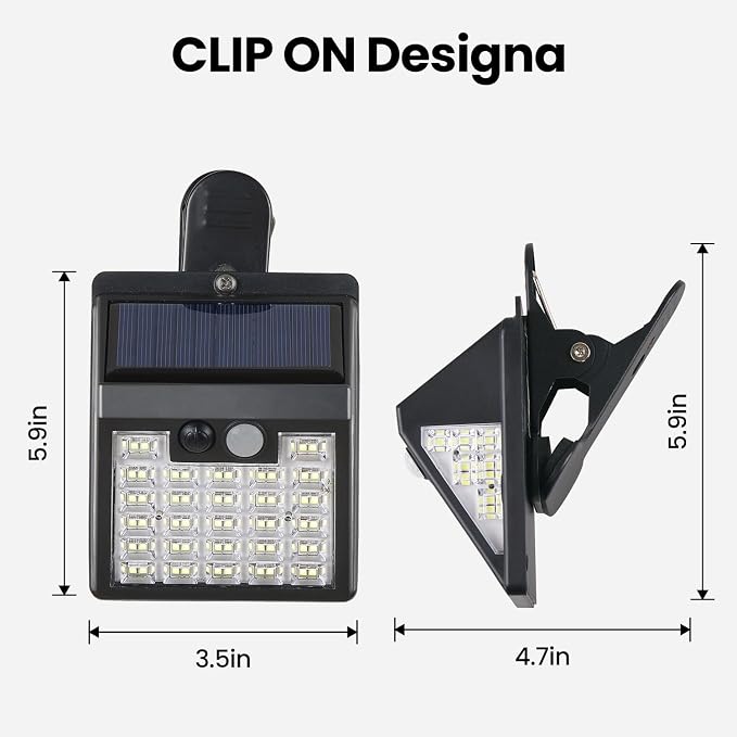 2 Pack Clip On Solar Lights Outdoor, 600LM Motion Sensor Solar Fence Lights, No Drill Installation Solar Lights for Fence Deck Railing Gutter, IP65 Waterproof Outdoor Security Lights