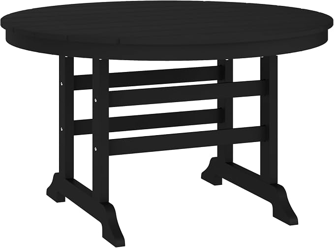 Flash Furniture Colonel Outdoor Dining Table for 4, Commercial Grade All-Weather Recycled HDPE Adirondack Style Table, UV Fade Resistant, 48" Round, Black
