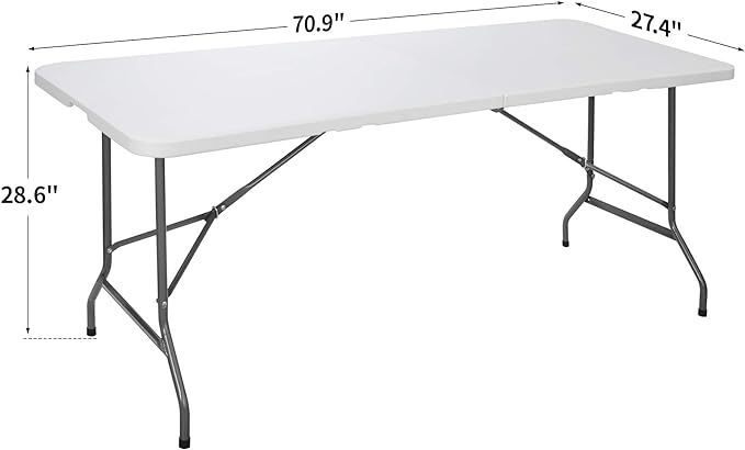 JupiterForce 6ft Plastic Folding Table Indoor Outdoor Portable Heavy Duty Foldable Camping Table, Fold-in-Half Utility Table Dining Picnic Table for Party Wedding Event, White