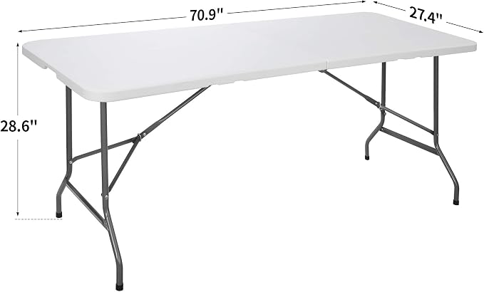 ZENY 6ft Folding Table, Portable Picnic Table, Plastic Table for Indoor Outdoor Picnic, Party, Camping, Heavy Duty Fold-up Table with Handle, White