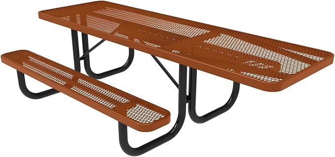 COATEDOUTDOORFURNITURE Heavy-Duty Portable ADA-Compliant Outdoor Picnic Table, Expanded Metal Patio Dining Furniture Made in America (8ft Rectangular, One-Side Handicap, Textured Copper)