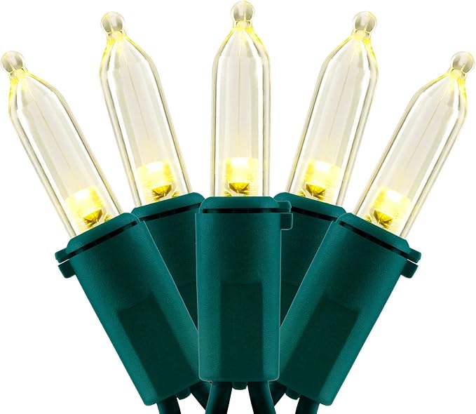 YULETIME 200 Warm White LED Christmas Lights, 66 ft Green Wire String Light | Soft Warm White, Stay Lit, End-to-End Connectable, UL Certified, Commercial Grade, 1-Strand 200 Lights, 4" Spacing