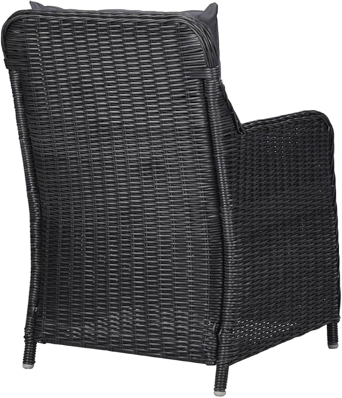 7-Piece Outdoor Dining Set 78.7" Rectangular Acacia Wood Table with Black Poly Rattan Chairs Powder-Coated Steel Frame Weather-Ready Cushions Patio Furniture for Garden Backyard Terrace