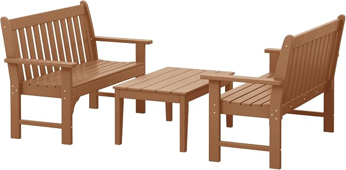 WestinTrends Malibu 3-Piece HDPE Outdoor Patio Furniture Couch and Coffee Table Set, Teak