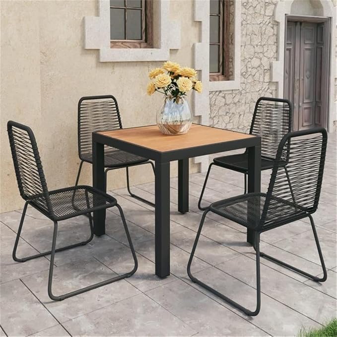 BOWERY HILL 5-Piece Patio Dining Set, Aluminum/PVC Rattan/Steel, Black/Brown Finish, Water-Resistant, Includes Square Table and 4 Chairs, Outdoor Furniture for Garden or Alfresco Dining