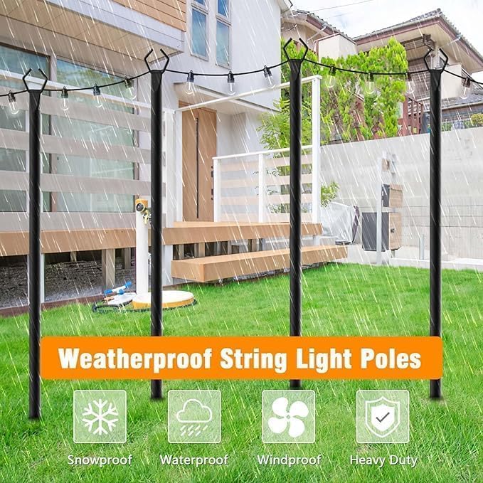 LETIANPAI 10 Pack String Light Poles,10 Ft Metal Poles with Fork for Outdoor String Lights,Outdoor Light Poles with Fork,Poles/Post/Stand for Outside