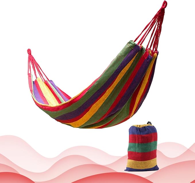 Abaodam Double Thickened Canvas Outdoor Hammock Swing for Two with Two Binding Ropes and Carry Bag, 280X150Cm Red, Camping Hanging Sleeping Bed for Patio and Backyard