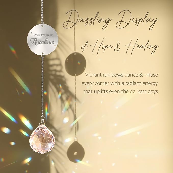Mooncraftlogy Memorial Gift for Loss of Loved One, Light Crystal Suncatcher | Unique Sympathy Idea, Pink Memory Prism Crystal Ball, Grief Rainbow Sun Catcher, Bereavement Box for Mom Dad Son Daughter
