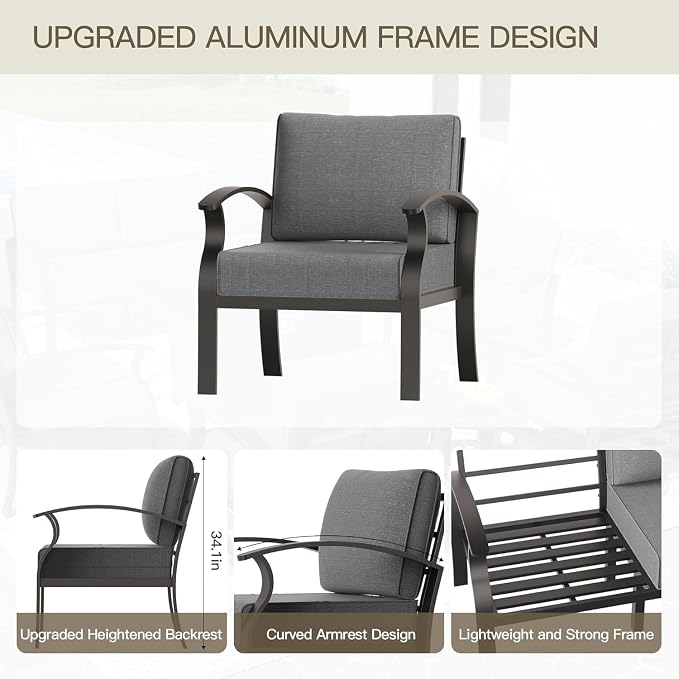 Aluminum Patio Furniture Set with Coffee Table,8 Seats Metal Modern Outdoor Furniture w/5.1" Thick Cushions,Patio Sectional for Patio,Backyard,Grey