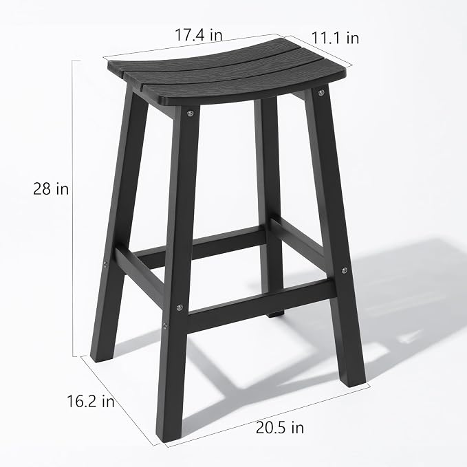 Stoog All-Weather Bar Stools Set of 2, 28" Outdoor Barstools with 400 lbs Capacity, Low Maintenance HIPS Patio Furniture for Kitchen Counter, Deck & Garden, Black