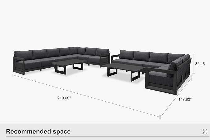 PURPLE LEAF Patio Furniture Set L-Shaped Outdoor Couch with 9.6" Thick Cushion and Soft Pillows 15 Piece Outdoor Sectional Sofas with Table Modern Outdoor Conversation Sets for Yard Porch Deck, Grey