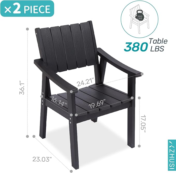 ZHUSI Outdoor Dining Set for 6 HDPE (Black, 2 Chairs)