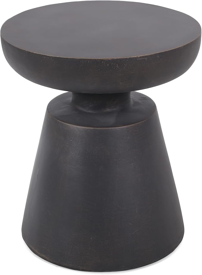 Penau Outdoor Lightweight Concrete Side Table, Modern Round Pedestal Accent Table, No Assembly, 17.75 x 17.75 x 20.50 Inchs, Copper Finish (Indoor Outdoor)