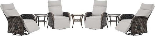 Belord 7 Piece Patio Furniture Set with 4 Swivel Recliner Chairs and 3 Side Tables, Dual-Adjust Wicker Chaise Lounge Chairs for Outdoor Patio Conversation, All-Weather Brown Rattan