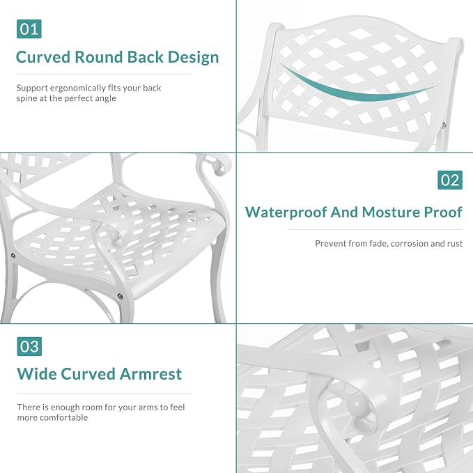 MEETWARM 9-Piece Outdoor Patio Dining Set, 8 Outdoor Dining Chairs and 1 Oval Table with 2" Umbrella Hole, All Weather Cast Aluminum Patio Funiture Set for Backyard, Garden, Patio,White