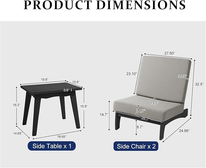Pia Ricoo 3 Piece Patio Bistro Set with Patio Chairs and Table, Heavy Duty Wood Patio Furniture Set, All-Weather Outdoor Chairs for Balcony, Deck, Poolside, Porch - Light Camel/Dark