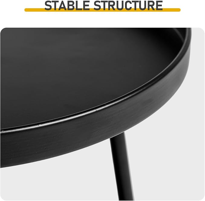2 Tier Outdoor Side Tables for Patio, Round Metal Lawn Bistro Portable Leisure Standing Coffee End Table, Indoor Tray for Living Room Bedroom Balcony Poolside and Office (Black)
