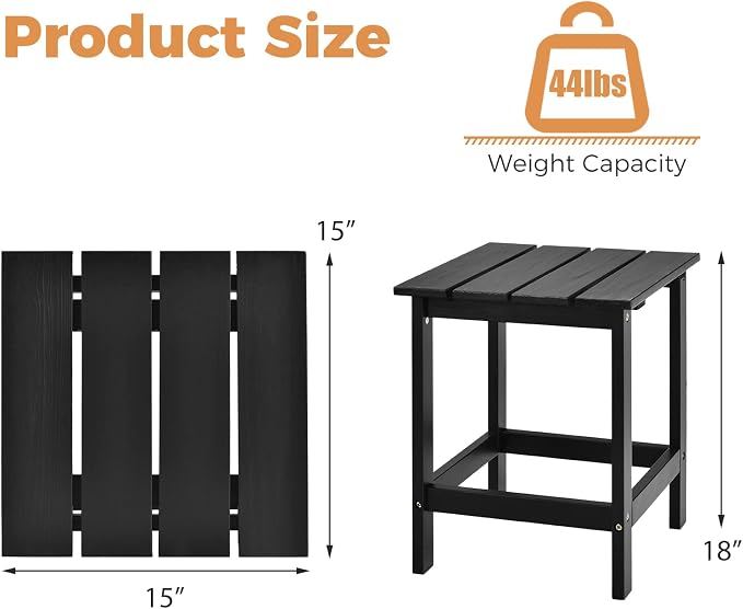 Tangkula Square Outdoor Side Table, Adirondack Table, Outdoor Indoor Chairside End Tables, Weather Resistant, Patio Side Table for Lawn Garden Balcony Backyard Living Room (2, Black-Square)