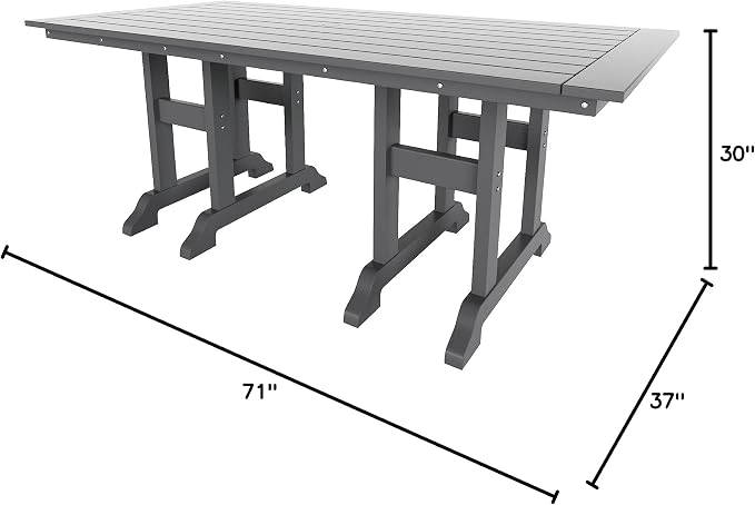 HDPE Laguna 38" X 73" Rectangular Dining Table,Gray