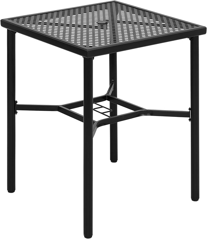 NUU GARDEN Patio Bar Table with Umbrella Hole, Bar Height Bistro Table, Black
