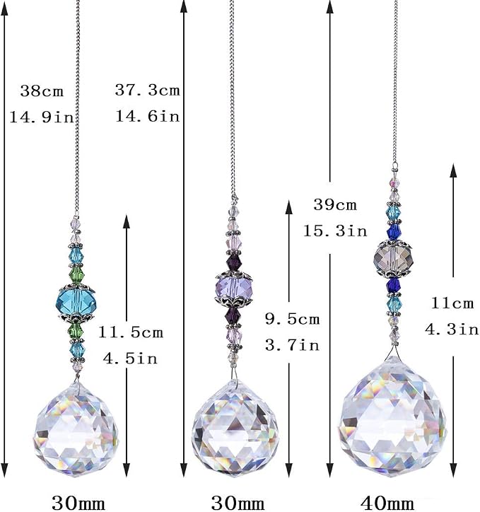 3 Pcs Clear Crystal Ball Prism Suncatcher Rainbow Maker Window Decor | Clear Crystal Ball Prism Suncatcher Rainbow Maker Hanging Pendant Set of 3 for Window Garden Home Office Wedding Party Decor