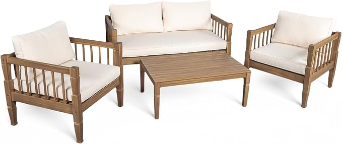 KLMM 4-Piece Patio Furniture Set,Outdoor Furniture with Coffee Table,Patio Conversation Set,Deep Seating with Thick Cushion,for Backyard Porch Balcony (Light Brown-PF)