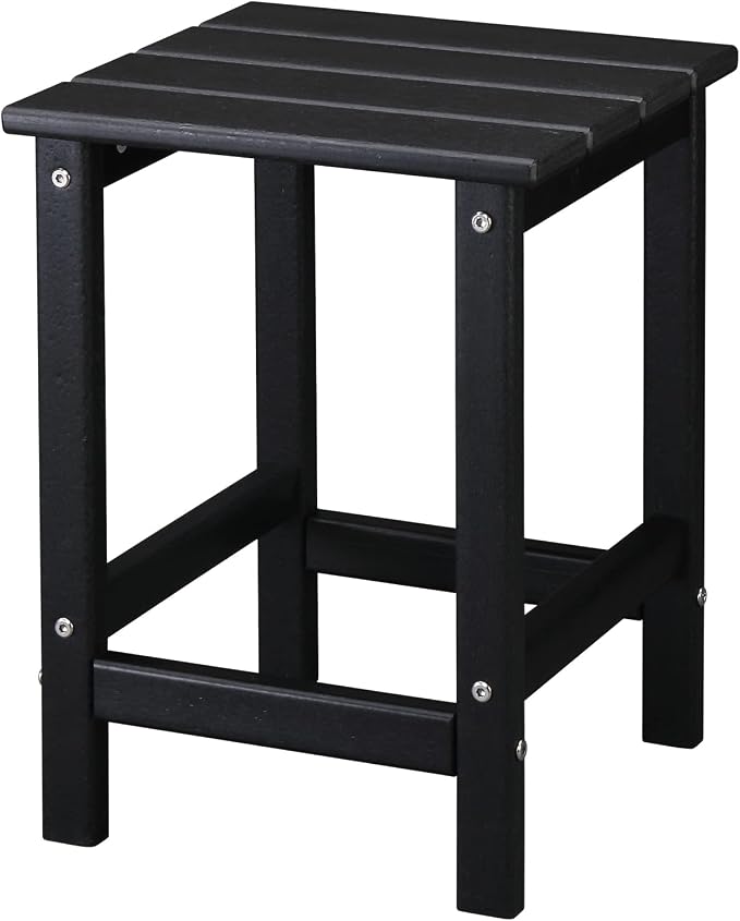Adirondack Side Table - Waterproof & Colorfast HDPE Plastic with Square Slatted Top, 14x14x18.5 in, Black
