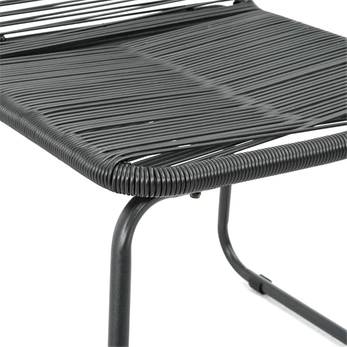 BOWERY HILL 5-Piece Patio Dining Set, Powder-Coated Steel Frame, PVC Rattan Chairs, Square Glass Table, Black Finish, Modern Design for Outdoor Garden, Patio, or Terrace Use