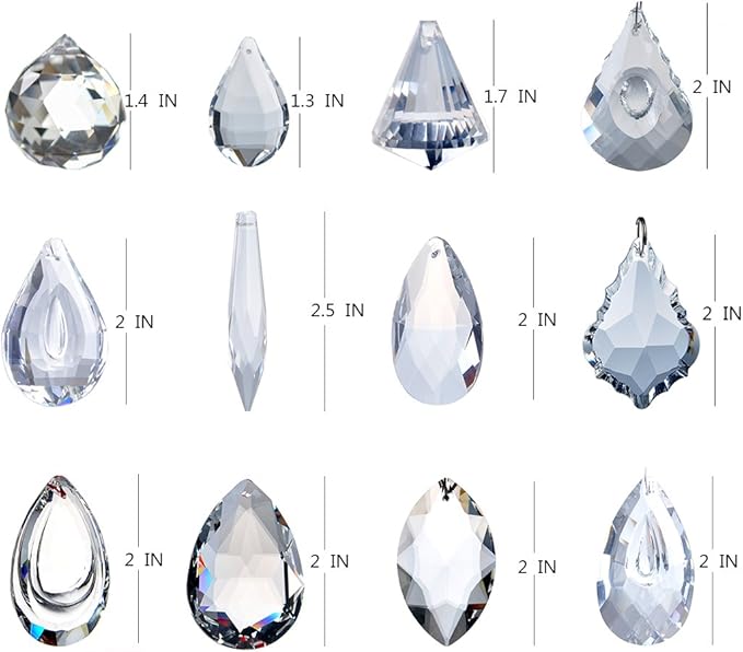 12 Pcs Clear Crystal Prism Chandelier Pendants Suncatcher Decor | Clear Crystal Chandelier Lamp Prism Pendants Drops Glass Balls Replacement Parts Suncatcher Hanging Ornaments for Home Decor