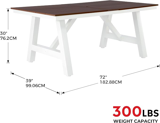 Costaelm Outdoor Dining Tables for Patio, 72" Rectangle 6-Person HDPE Dining Table with Umbrella Hole and Metal Frame for Outside, Garden, Poolside, Backyard, Porch, Balcony, Dark Brown