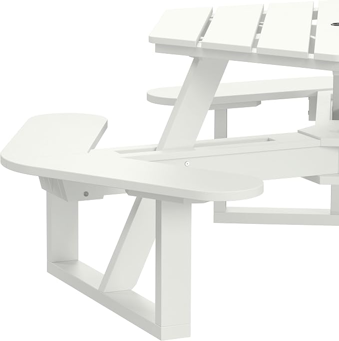 Shoreline Made in USA Hexagon Picnic Table, Seating for 6, Coconut White