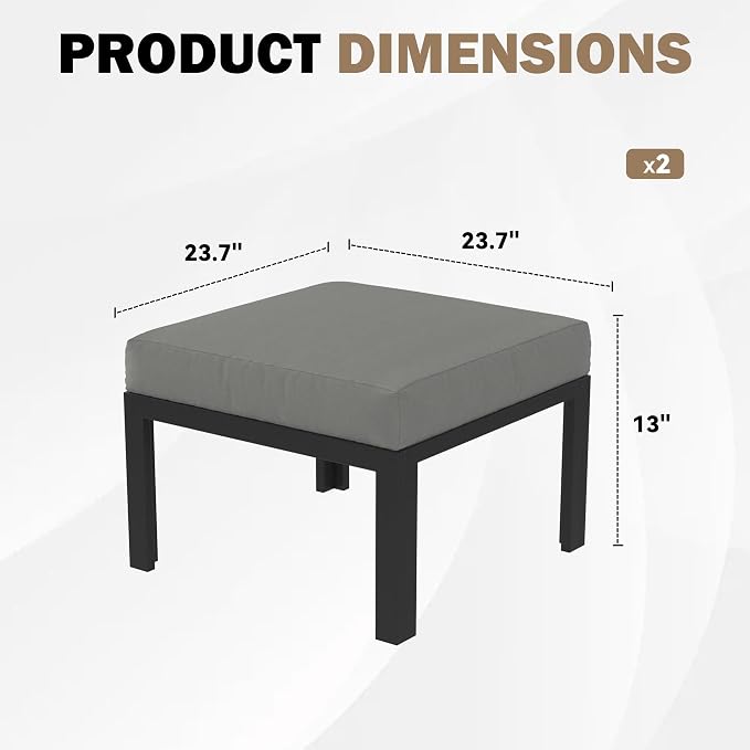 HOMREST Oversized Patio Furniture Set Ottoman with Coffee Table, 2-Piece Aluminum Footstool w/Removable Cushion, Multipurpose Footrest Additional Seating, Set of 2 for Patio Deck (Gray)