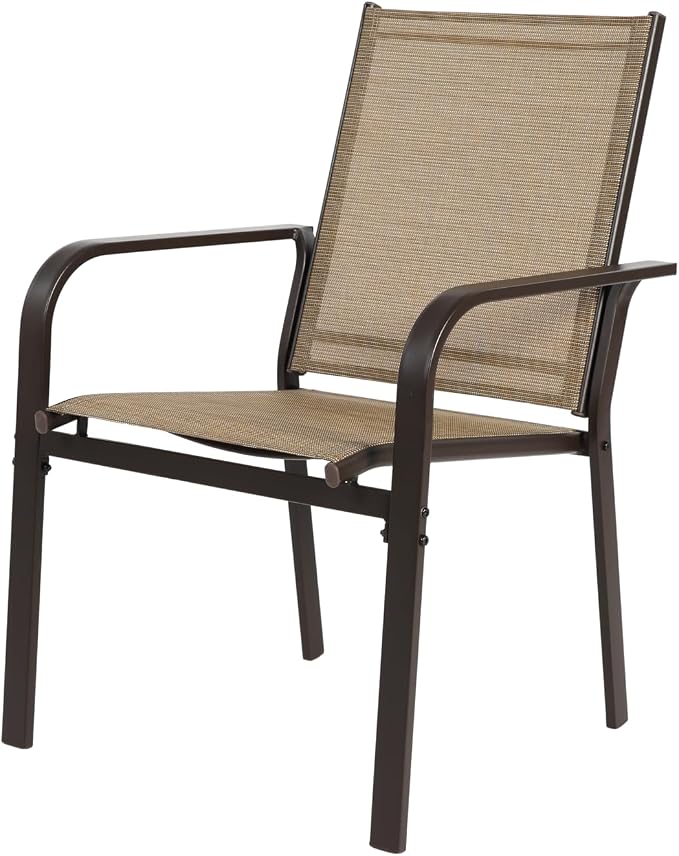 GDFStudio 7-Piece Patio Dining Set, Outdoor Table with 6 Stackable Chairs, Rectangular Metal Dining Table, Breathable Textilene Seating for Backyard, Deck, Garden & Outdoor Entertaining, Brown