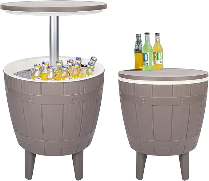 Vipush Outdoor Cooler Table - 10 Gal Adjustable Height Patio Furniture with Cool Bar for Party, Beer, Wine, Beverage - Pool Deck and Garden Decor