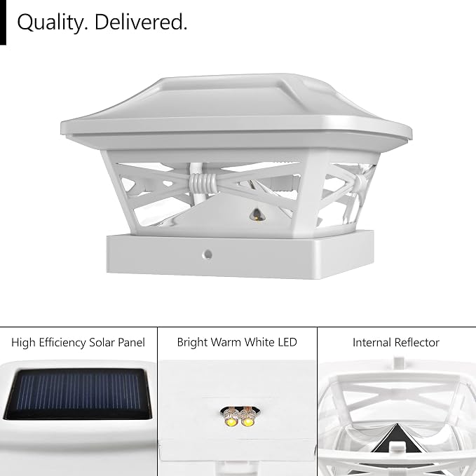 Davinci Lighting Renaissance Solar Outdoor Post Cap Lights - Includes Bases for 4x4 5x5 6x6 Posts - Bright LED Light - Pearl White (2 Pack)