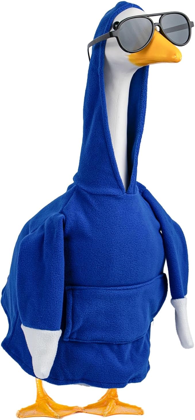 CAMDUCK Porch Goose Hoodie for 23 Inch Goose, Navy Blue Goose Outfit with Sunglasses, Funny Geese Clothes Costume, Decorative Lawn Geese Clothes for Yard Garden Patio Decor