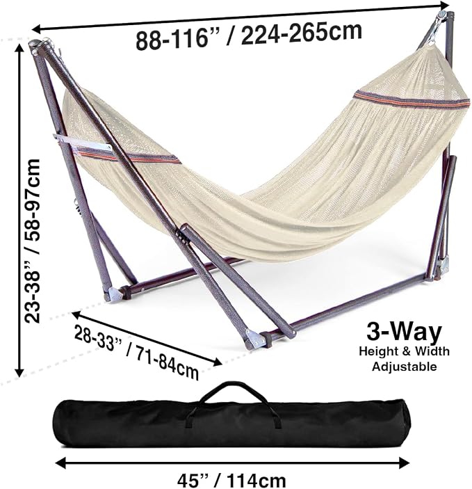 Best Home Fashion Portable Hammock with Collapsible Steel Stand, 450 lbs Capacity, No Tools Assembly, Carrying Bag Included, Perfect for Indoor Outdoor Backyard Patio Camping Beach, Ivory