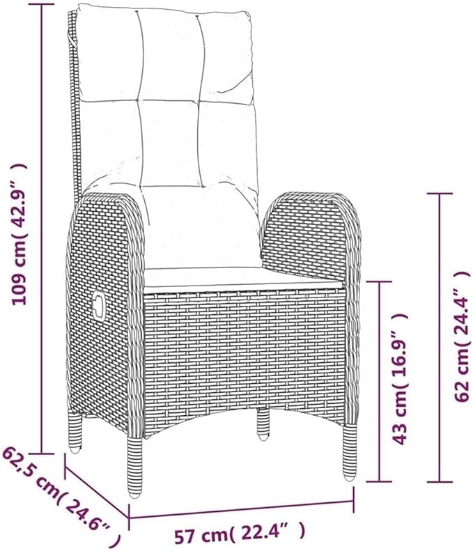 BOWERY HILL 5-Piece Patio Dining Set, Black and Gray, Powder-Coated Steel Frame, PE Rattan with Cushions, Reclining Chairs, Weatherproof Outdoor Furniture for Garden, Terrace or Patio Dining