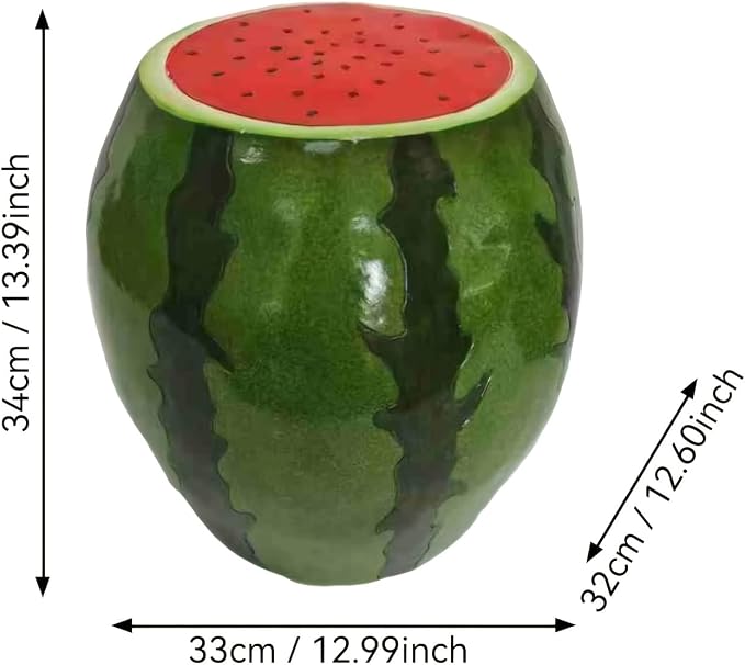 14'' Garden Fruit Design Stool, Decorative Patio Side Tables for Outside / Indoor, Drum Table & Plant Stands Stools for Patio Balcony Living Room, Home Decor, Weather-Resistant (Green, Watermelon)