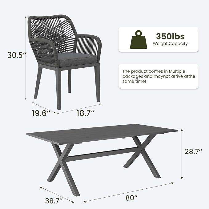 LayinSun Outdoor Dining Set for 8, 9 Pieces Patio Furniture Sets with Aluminum Dining Table and Rope Weave Chairs