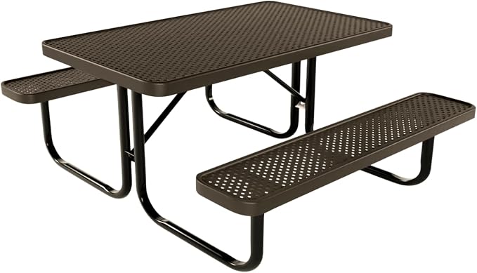 COATEDOUTDOORFURNITURE Heavy-Duty Portable Outdoor Kids Table, Punched Steel Kids Picnic Table, Commercial-Grade Picnic Table, Made in America (4ft Rectangular, Childrens, Textured Brown)