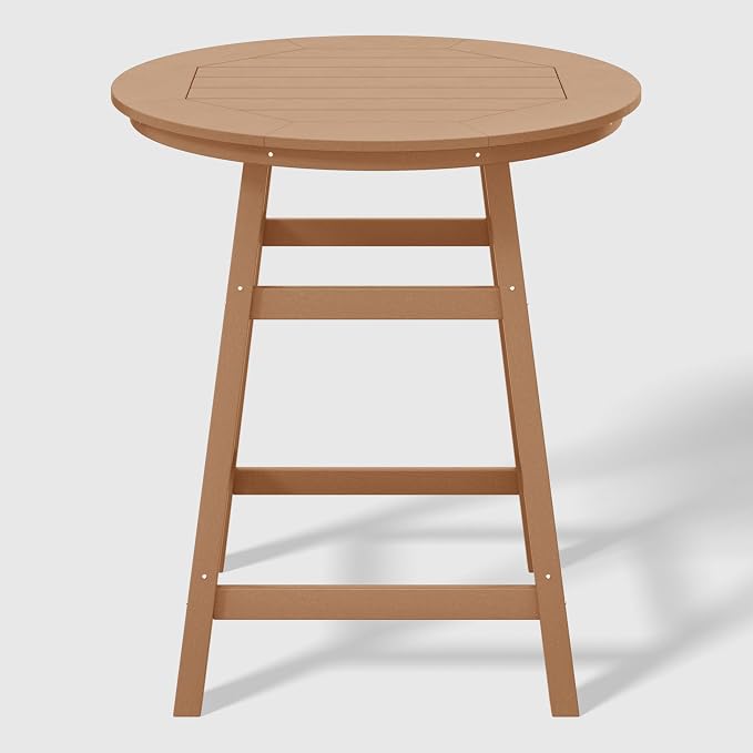 WestinTrends Outdoor 35" HDPE Round Patio Counter Height Bar Table, Teak