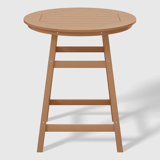 WestinTrends Outdoor 35" HDPE Round Patio Counter Height Bar Table, Teak